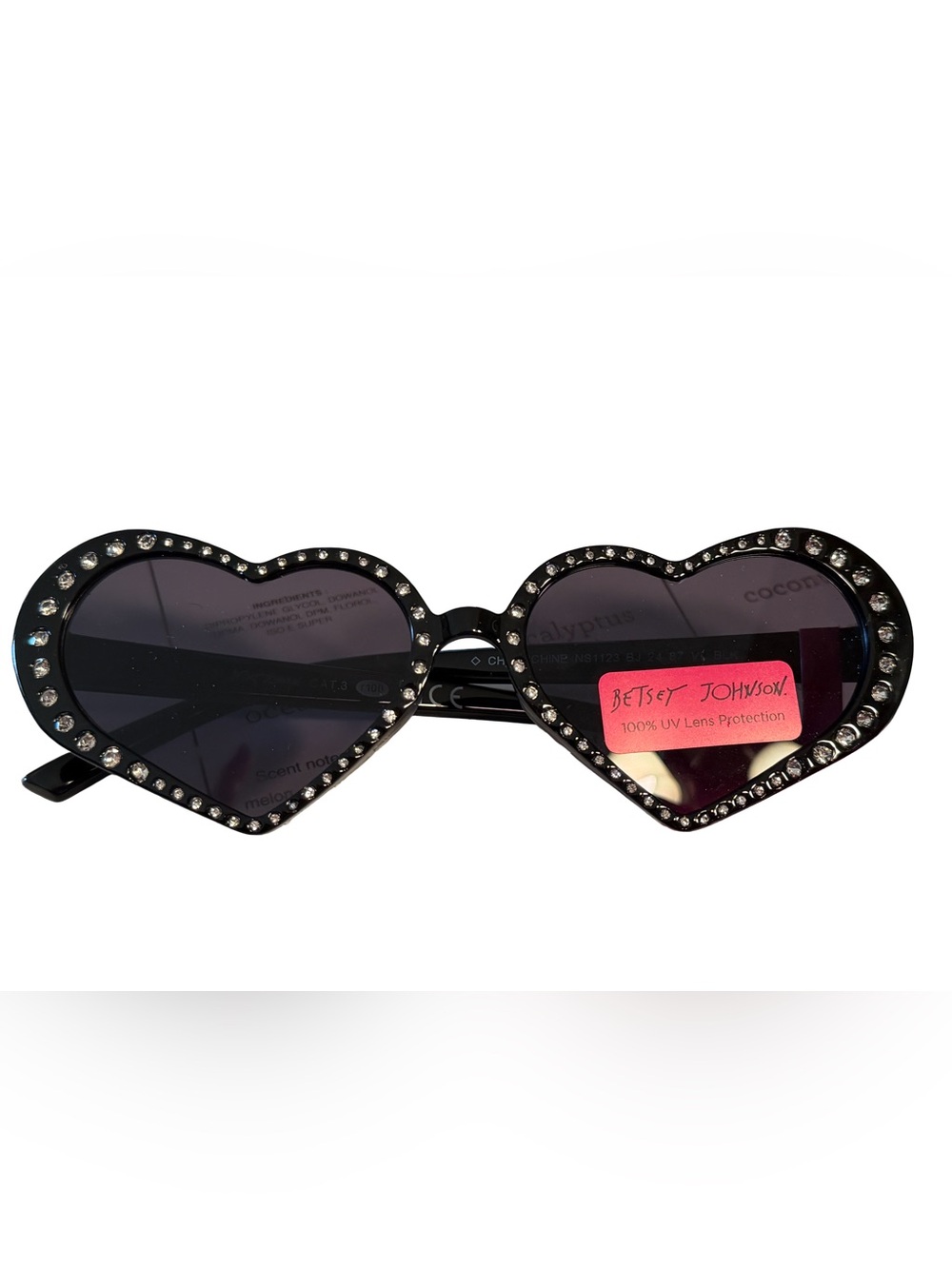 Betsey Johnson NWT Cute Classic Betsey Black Heart Rhinestone Sunglasses (G026) - Picture 5 of 8